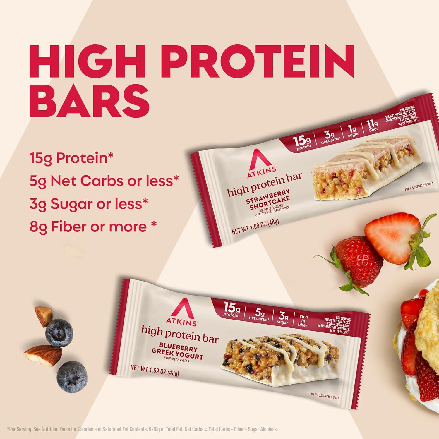 image:imageAtkins Blueberry Greek Yogurt amp Strawberry Shortcake High Protein Bar High Fiber Keto Friendly 12 Count 6 Bars Each FlavorSnack Food Bar