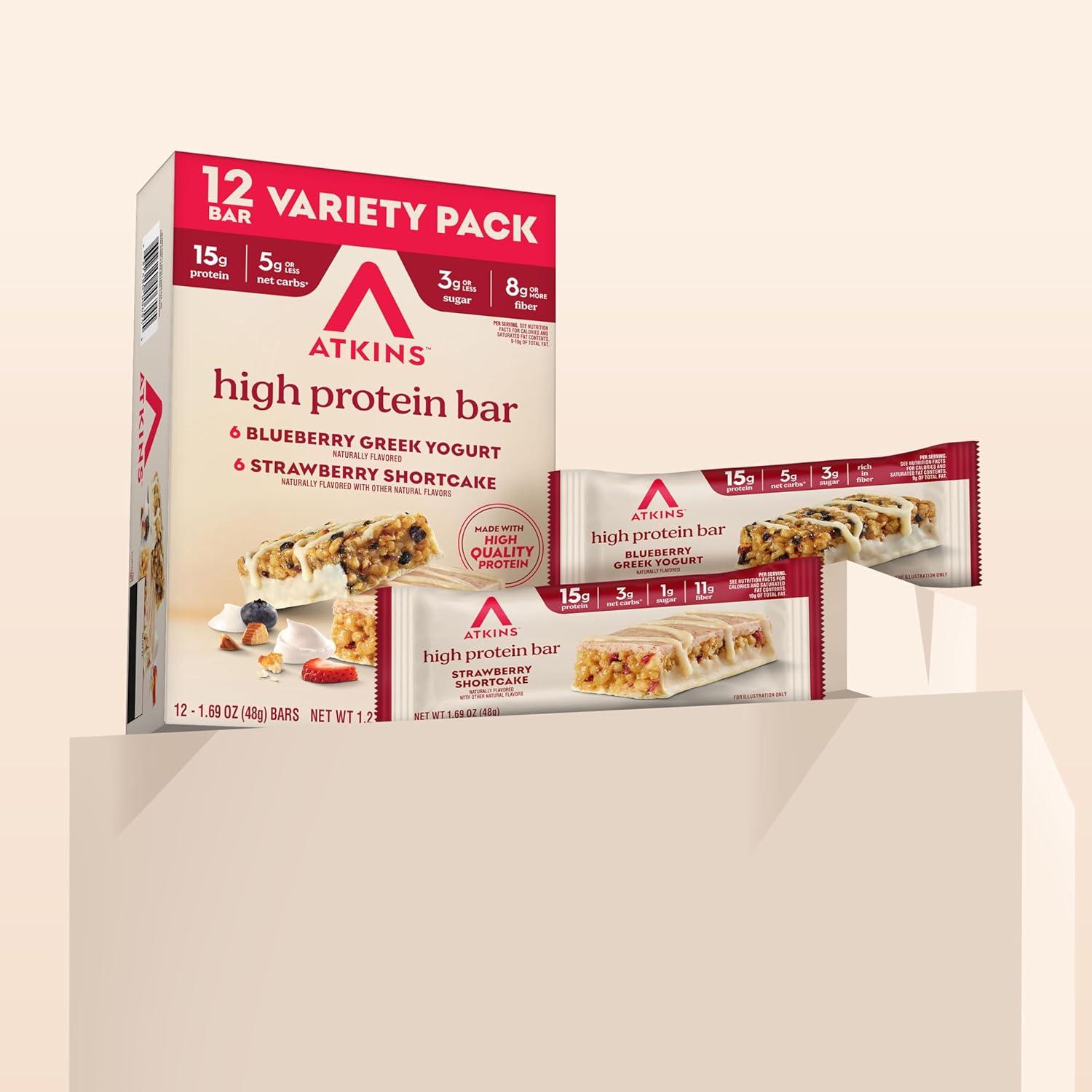 image:imageAtkins Blueberry Greek Yogurt amp Strawberry Shortcake High Protein Bar High Fiber Keto Friendly 12 Count 6 Bars Each FlavorSnack Food Bar