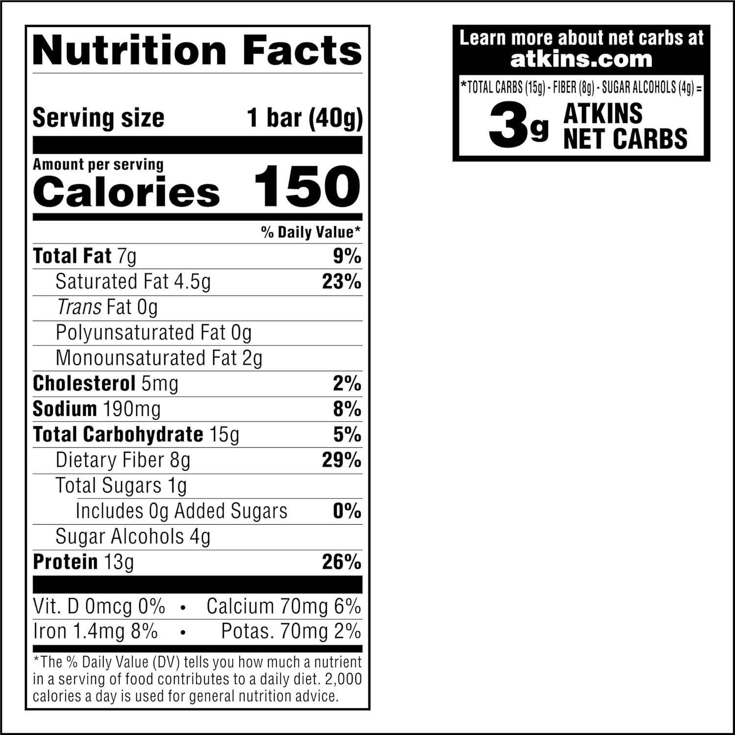 image:imageAtkins Caramel Chocolate Nut Roll Snack Bar Protein Snack 7g Protein 2g Sugar High Fiber Snack 16 CountLemon Bar