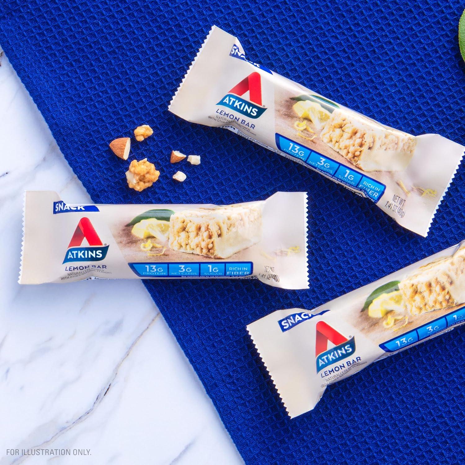 image:imageAtkins Caramel Chocolate Nut Roll Snack Bar Protein Snack 7g Protein 2g Sugar High Fiber Snack 16 CountLemon Bar