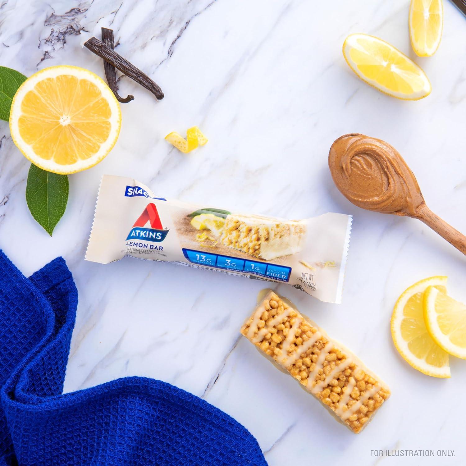 image:imageAtkins Caramel Chocolate Nut Roll Snack Bar Protein Snack 7g Protein 2g Sugar High Fiber Snack 16 CountLemon Bar