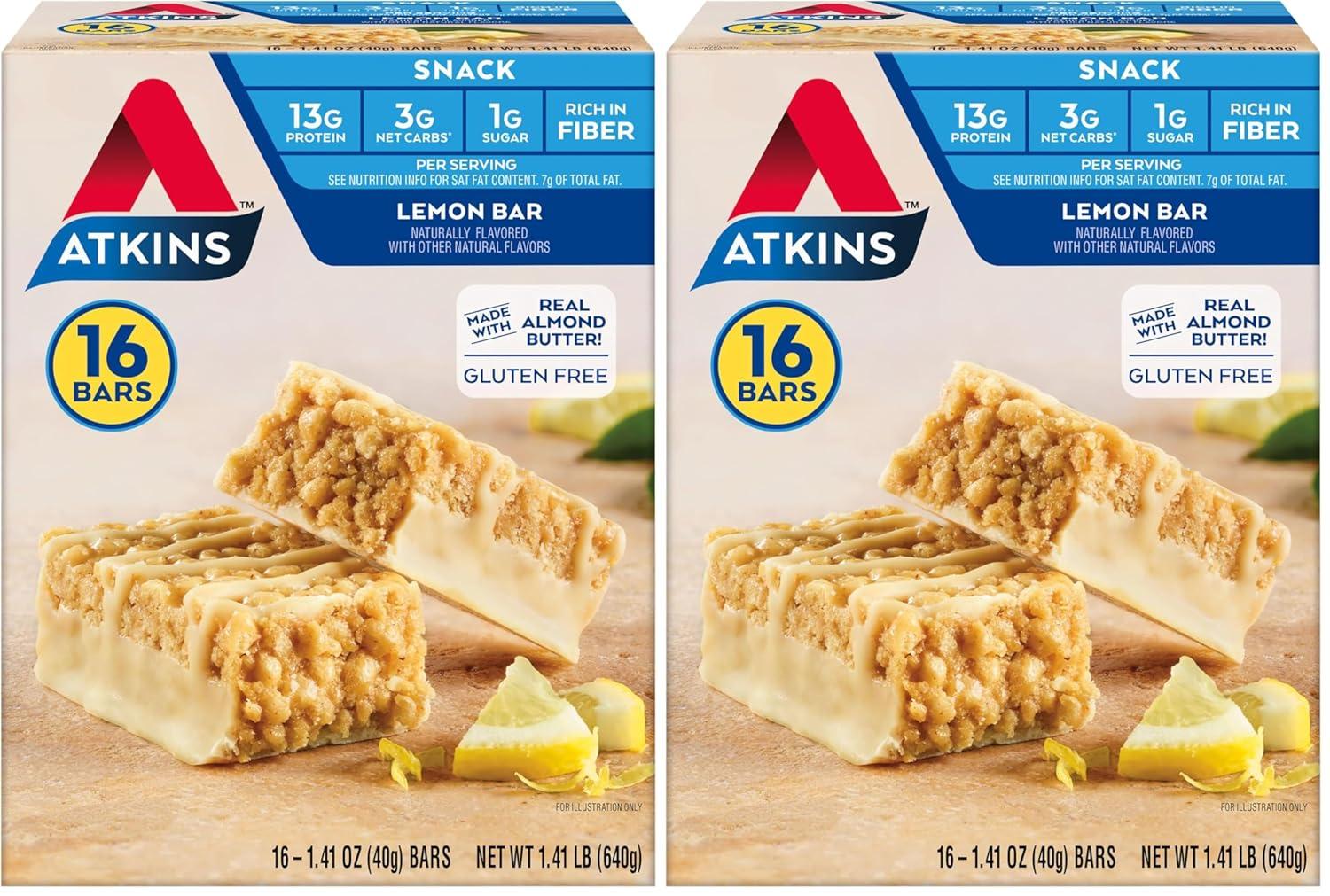 image:imageAtkins Caramel Chocolate Nut Roll Snack Bar Protein Snack 7g Protein 2g Sugar High Fiber Snack 16 CountLemon Bar