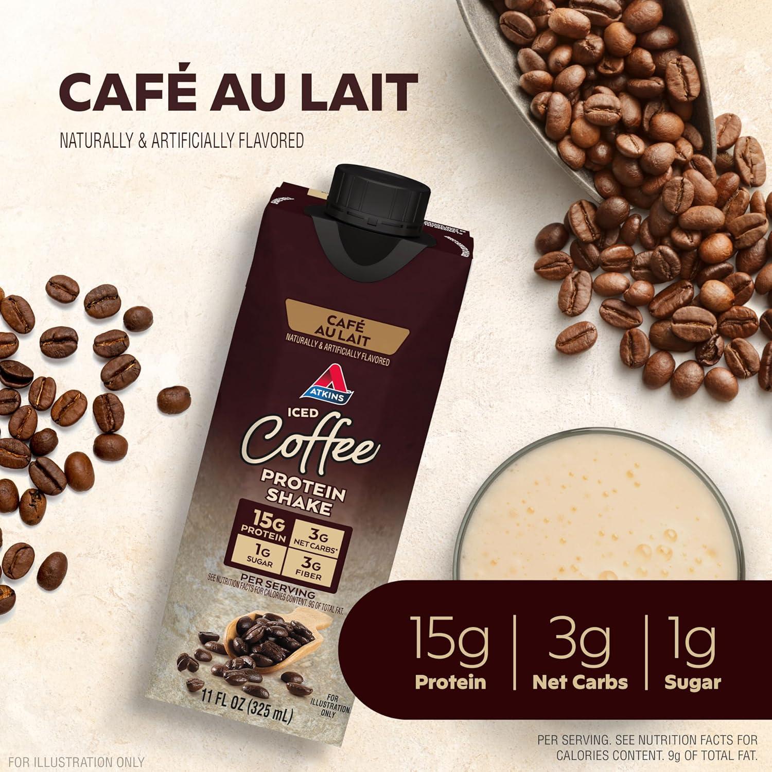 image:imageAtkins Chai Tea Latte Flavored Protein Shake High Protein Shake Low Glycemic Low Carb Low Sugar Keto Friendly Gluten Free Ready to Drink Protein Shake 12 count 3 sets of 4Caf Au Lait