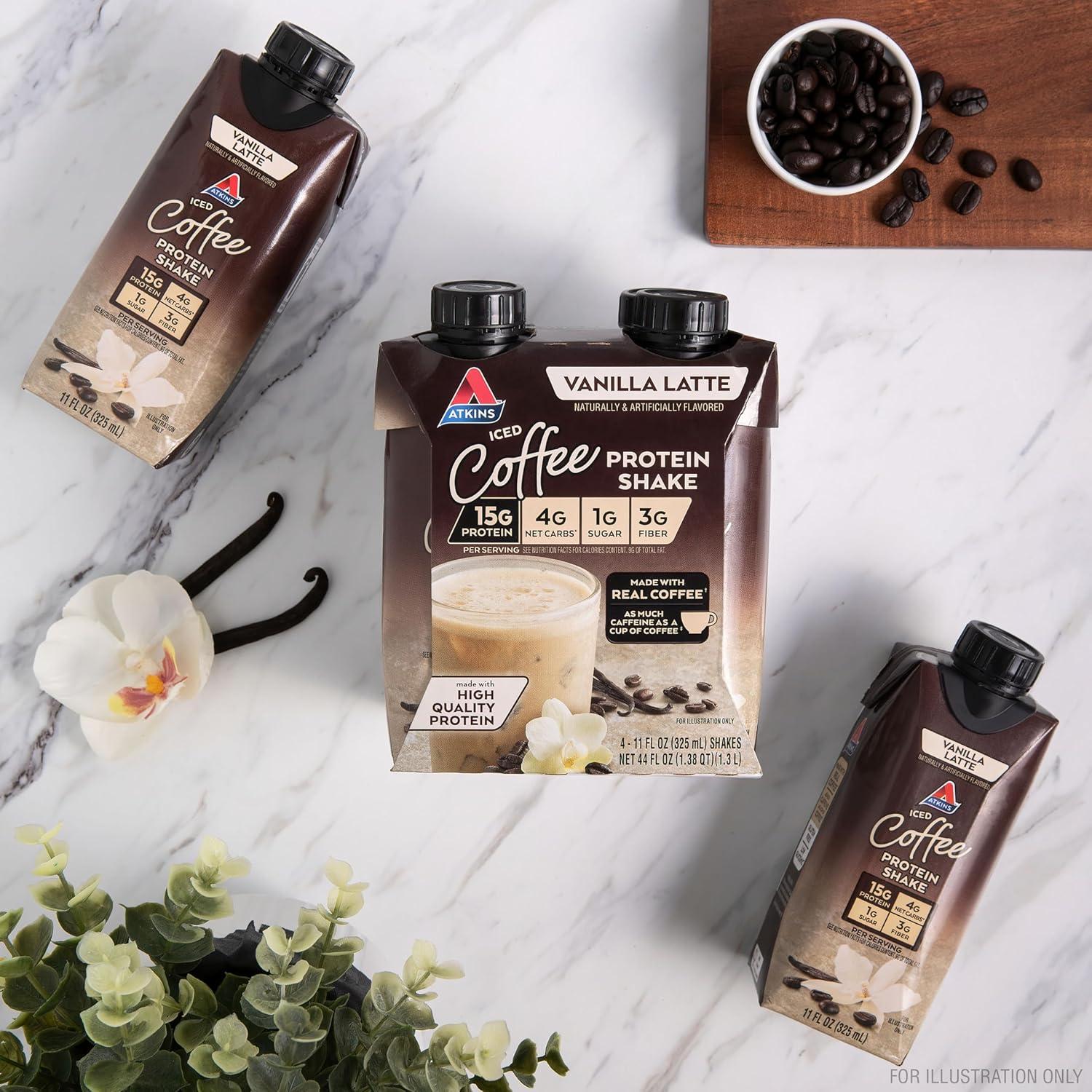 image:imageAtkins Chai Tea Latte Flavored Protein Shake High Protein Shake Low Glycemic Low Carb Low Sugar Keto Friendly Gluten Free Ready to Drink Protein Shake 12 count 3 sets of 4Vanilla Latte