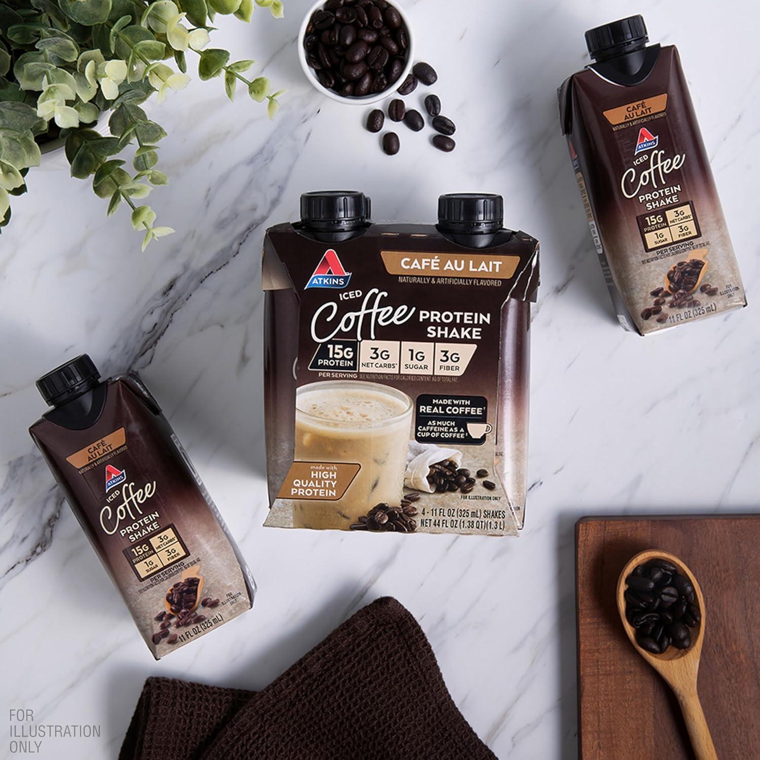 image:imageAtkins Chai Tea Latte Flavored Protein Shake High Protein Shake Low Glycemic Low Carb Low Sugar Keto Friendly Gluten Free Ready to Drink Protein Shake 12 count 3 sets of 4Caf Au Lait