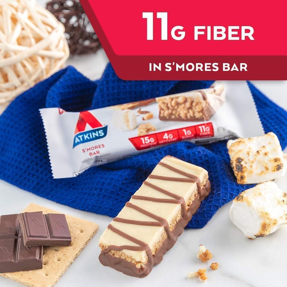 image:imageAtkins Chocolate Almond Caramel High Protein Bars Keto Snacks 15g Protein 3g Net Carbs 1g Sugar Gluten Free Protein Bars High Fiber Snacks Low Sugar 4 Count Pack of 6Smores
