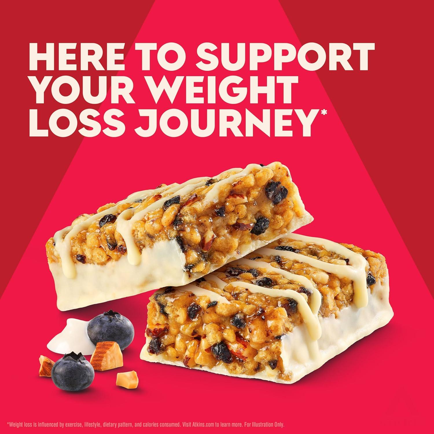 image:imageAtkins Chocolate Almond Caramel High Protein Bars Keto Snacks 15g Protein 3g Net Carbs 1g Sugar Gluten Free Protein Bars High Fiber Snacks Low Sugar 4 Count Pack of 6Blueberry Greek Yogurt