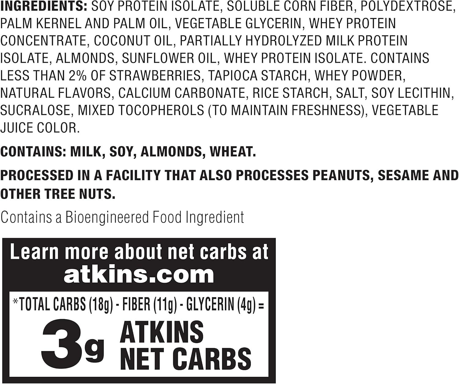 image:imageAtkins Chocolate Almond Caramel High Protein Bars Keto Snacks 15g Protein 3g Net Carbs 1g Sugar Gluten Free Protein Bars High Fiber Snacks Low Sugar 4 Count Pack of 6Strawberry Shortcake