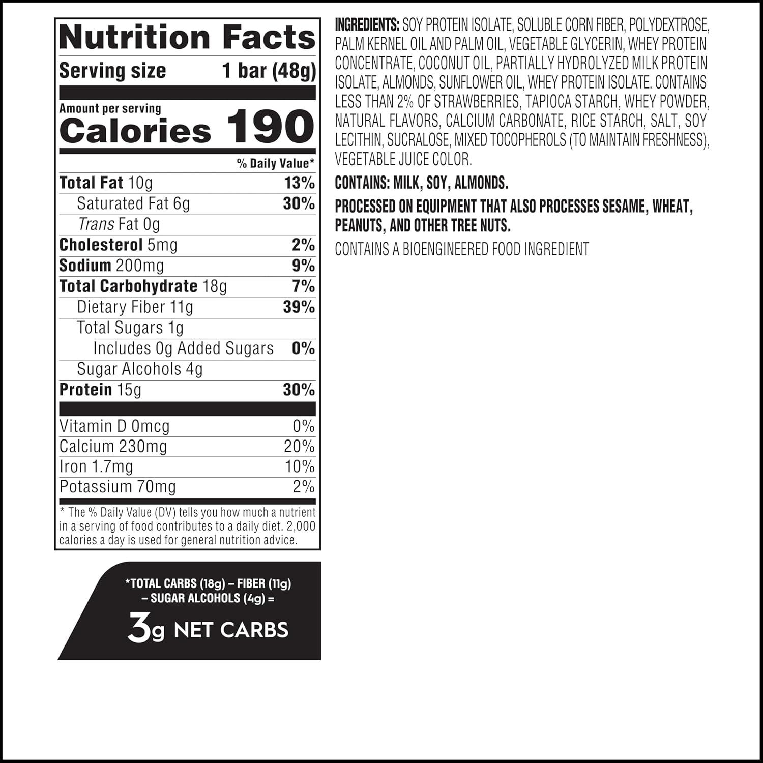 image:imageAtkins Chocolate Almond Caramel High Protein Bars Keto Snacks 15g Protein 3g Net Carbs 1g Sugar Gluten Free Protein Bars High Fiber Snacks Low Sugar 4 Count Pack of 6Strawberry Shortcake