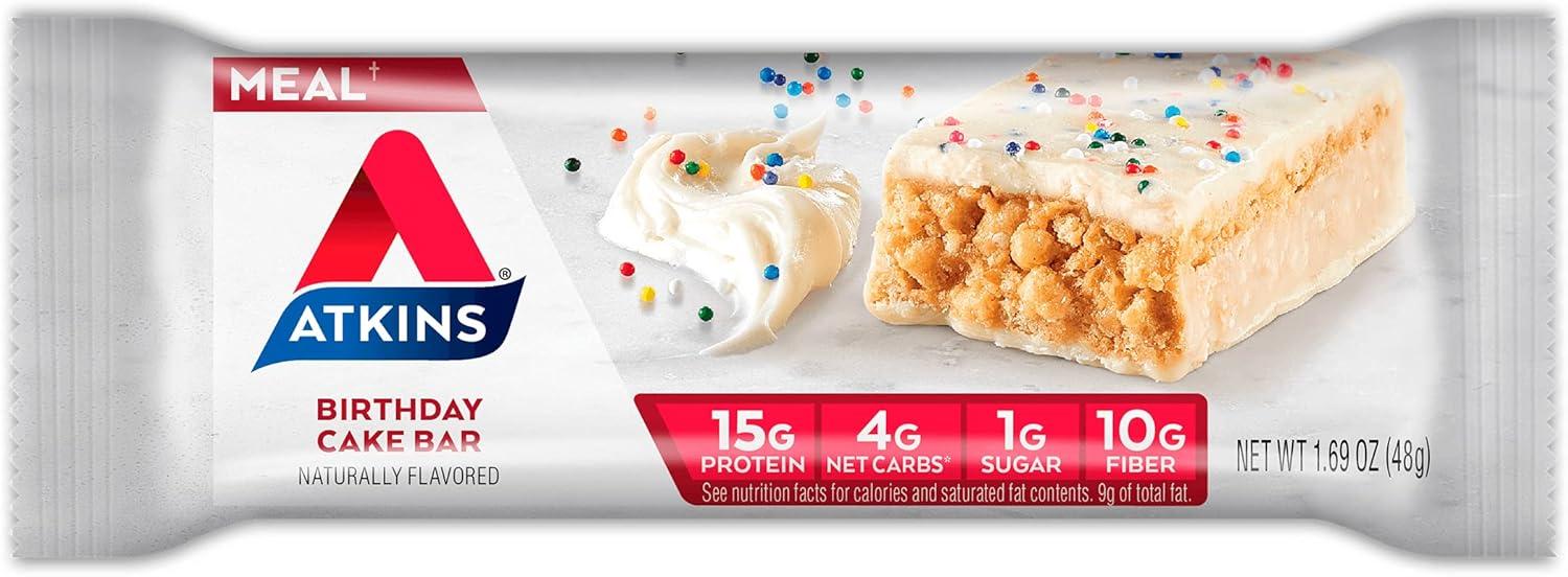 image:imageAtkins Chocolate Almond Caramel High Protein Bars Keto Snacks 15g Protein 3g Net Carbs 1g Sugar Gluten Free Protein Bars High Fiber Snacks Low Sugar 4 Count Pack of 6Birthday Cake