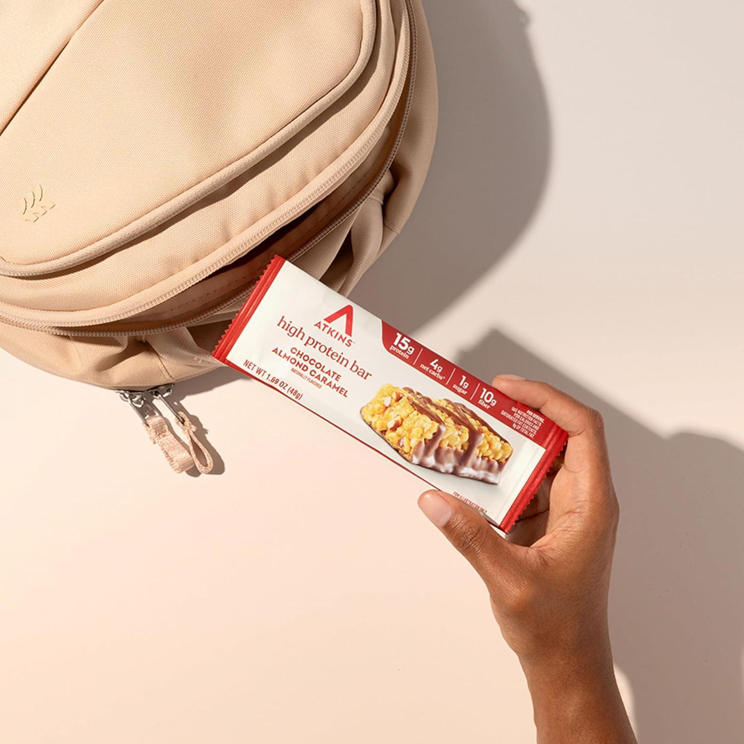 image:imageAtkins Chocolate Almond Caramel High Protein Bars Keto Snacks 15g Protein 3g Net Carbs 1g Sugar Gluten Free Protein Bars High Fiber Snacks Low Sugar 4 Count Pack of 6Chocolate Caramel Almond