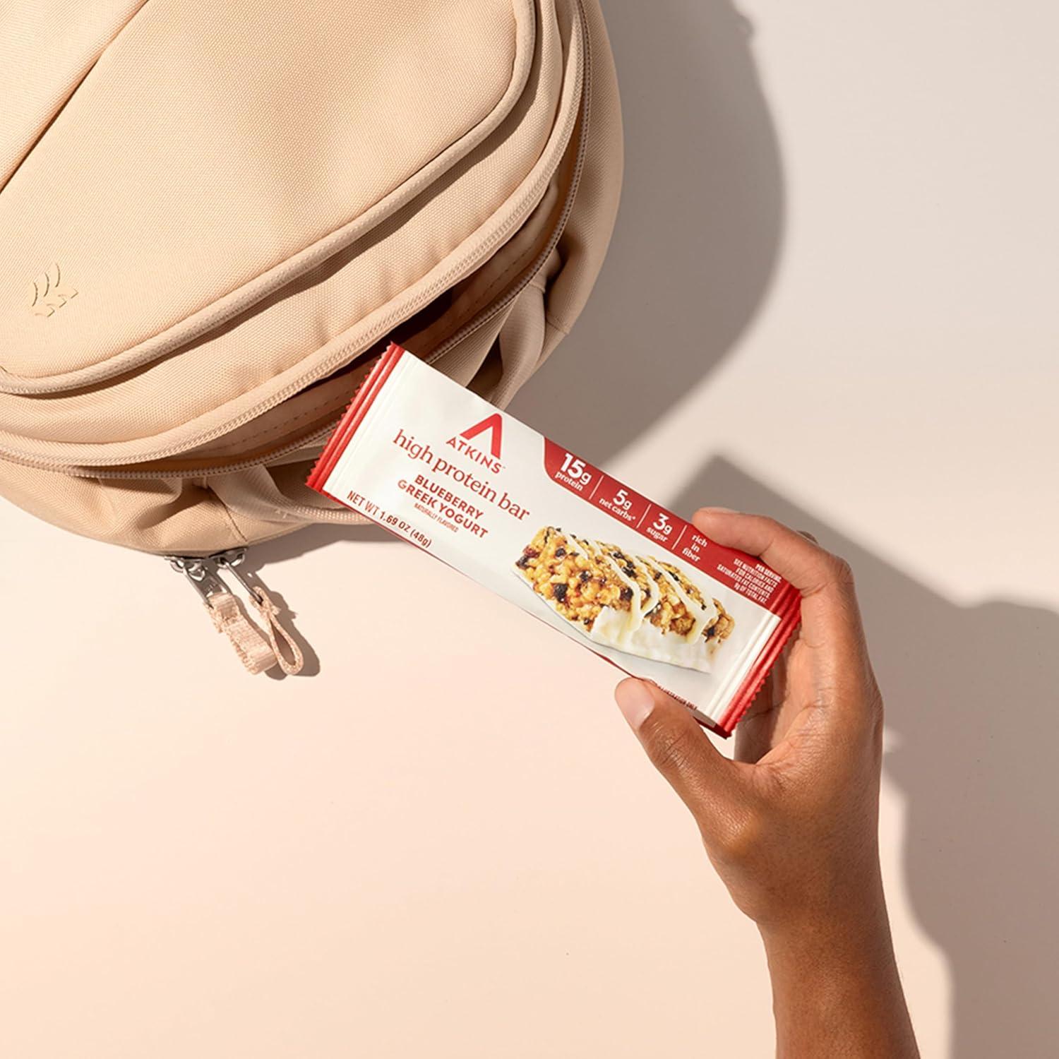 image:imageAtkins Chocolate Almond Caramel High Protein Bars Keto Snacks 15g Protein 3g Net Carbs 1g Sugar Gluten Free Protein Bars High Fiber Snacks Low Sugar 4 Count Pack of 6Blueberry Greek Yogurt