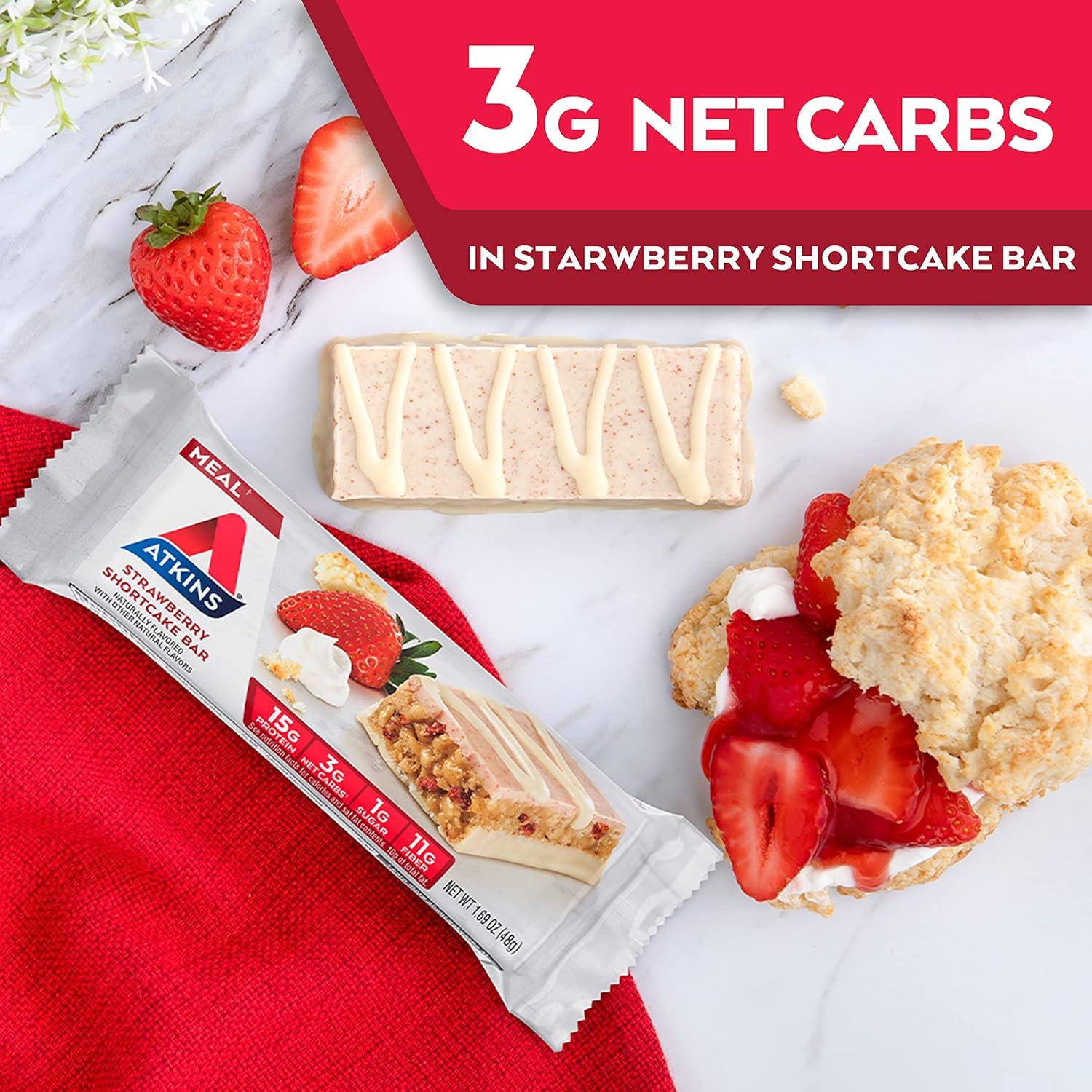 image:imageAtkins Chocolate Almond Caramel High Protein Bars Keto Snacks 15g Protein 3g Net Carbs 1g Sugar Gluten Free Protein Bars High Fiber Snacks Low Sugar 4 Count Pack of 6Strawberry Shortcake