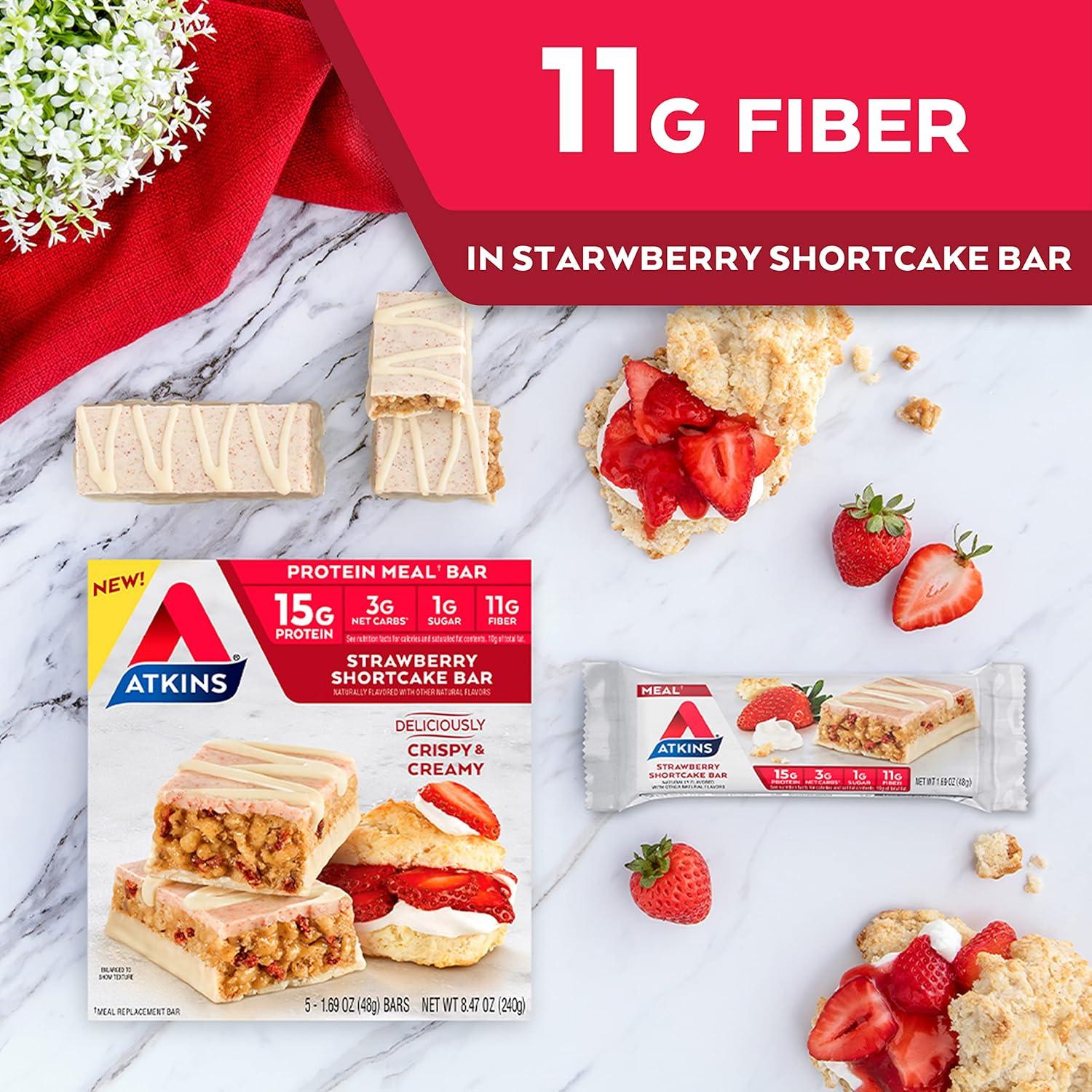 image:imageAtkins Chocolate Almond Caramel High Protein Bars Keto Snacks 15g Protein 3g Net Carbs 1g Sugar Gluten Free Protein Bars High Fiber Snacks Low Sugar 4 Count Pack of 6Strawberry Shortcake