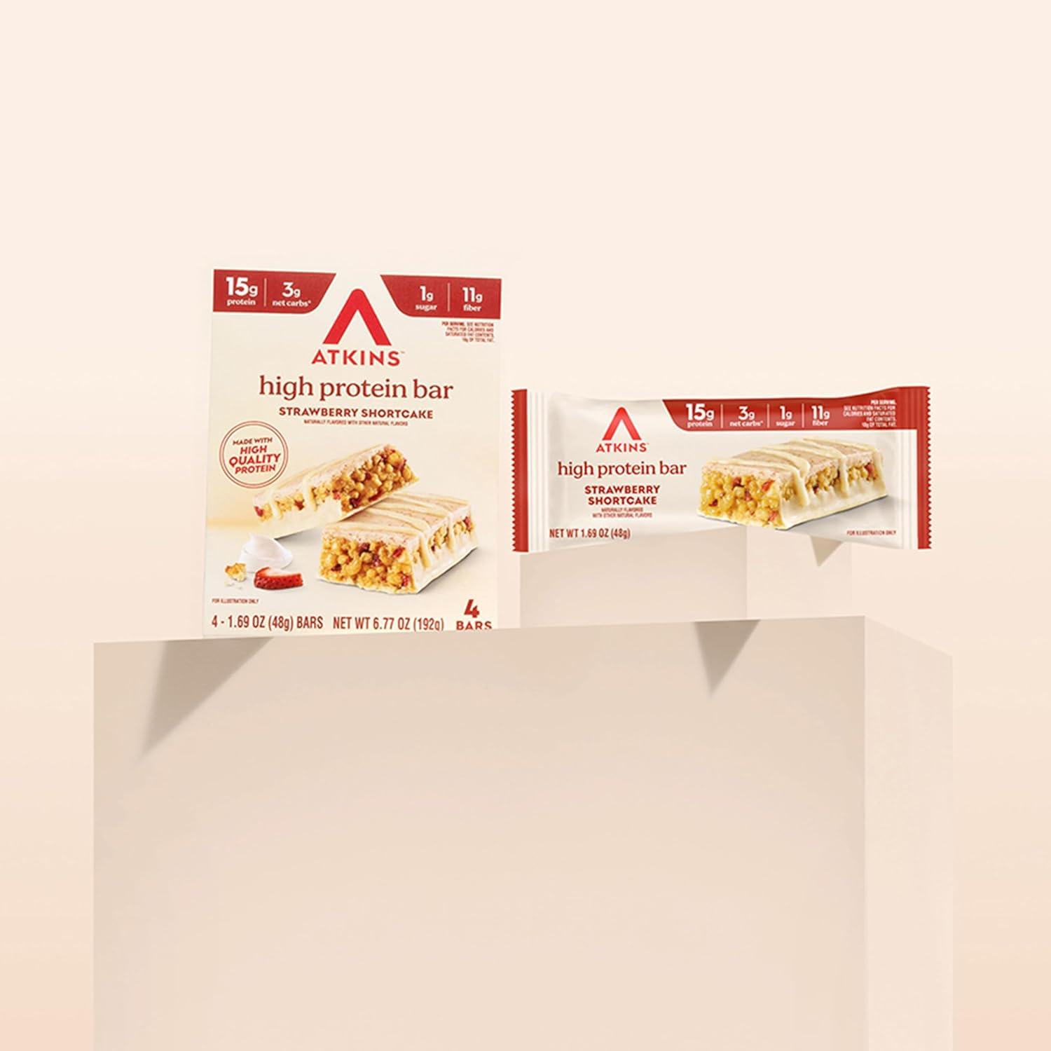 image:imageAtkins Chocolate Almond Caramel High Protein Bars Keto Snacks 15g Protein 3g Net Carbs 1g Sugar Gluten Free Protein Bars High Fiber Snacks Low Sugar 4 Count Pack of 6Strawberry Shortcake