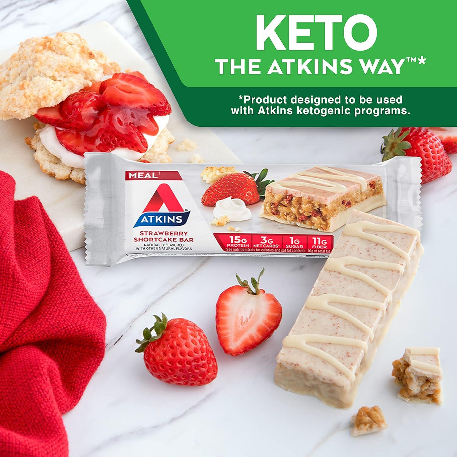 image:imageAtkins Chocolate Almond Caramel High Protein Bars Keto Snacks 15g Protein 3g Net Carbs 1g Sugar Gluten Free Protein Bars High Fiber Snacks Low Sugar 4 Count Pack of 6Strawberry Shortcake