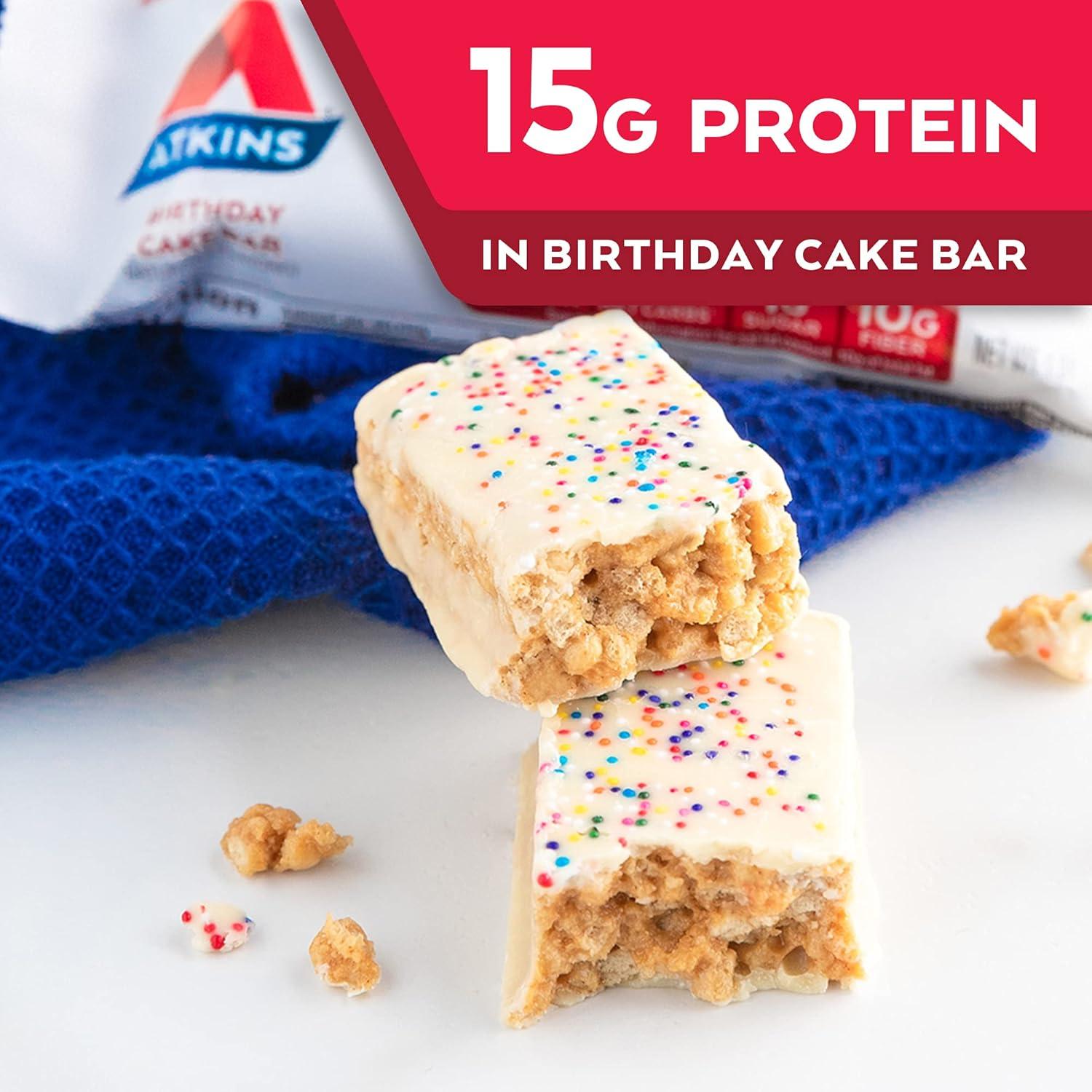 image:imageAtkins Chocolate Almond Caramel High Protein Bars Keto Snacks 15g Protein 3g Net Carbs 1g Sugar Gluten Free Protein Bars High Fiber Snacks Low Sugar 4 Count Pack of 6Birthday Cake