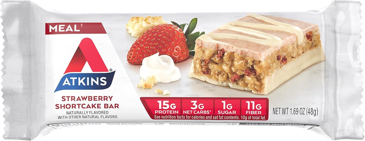 image:imageAtkins Chocolate Almond Caramel High Protein Bars Keto Snacks 15g Protein 3g Net Carbs 1g Sugar Gluten Free Protein Bars High Fiber Snacks Low Sugar 4 Count Pack of 6Strawberry Shortcake
