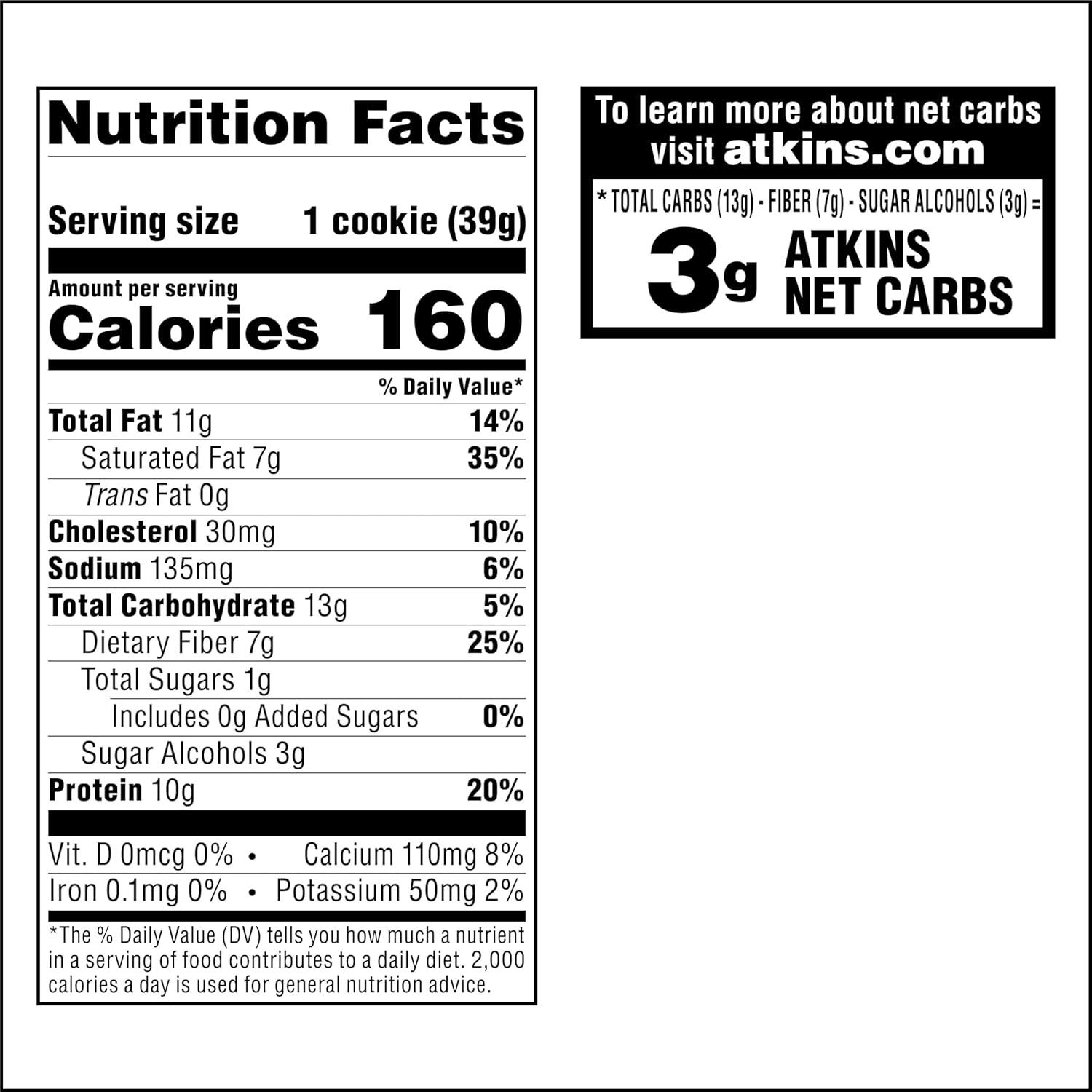 image:imageAtkins Chocolate Chip Protein Cookie Protein Dessert Rich in Fiber 3g Net Carb 1g Sugar Keto Friendly 4 CountChocolate Chip
