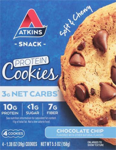 image:imageAtkins Chocolate Chip Protein Cookie Protein Dessert Rich in Fiber 3g Net Carb 1g Sugar Keto Friendly 4 CountChocolate Chip
