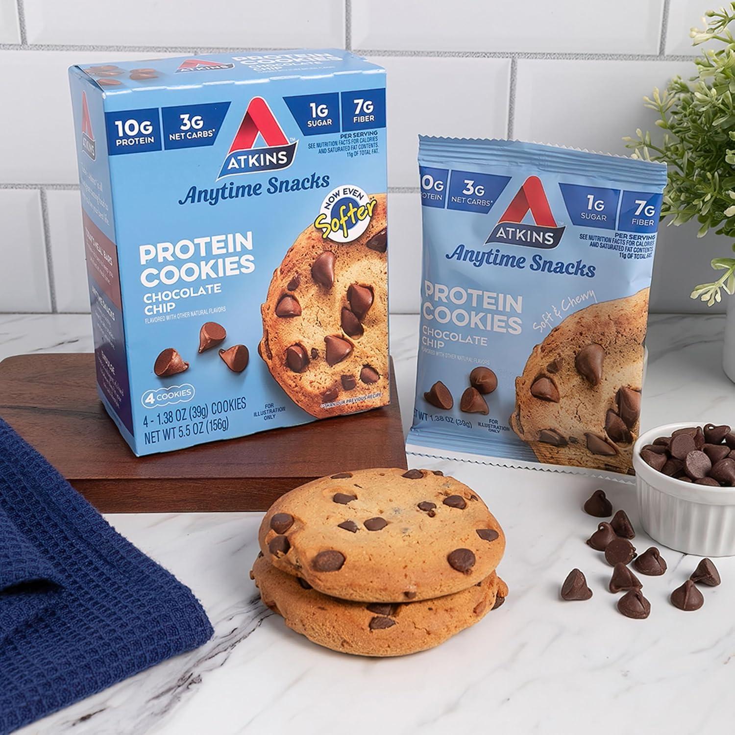 image:imageAtkins Chocolate Chip Protein Cookie Protein Dessert Rich in Fiber 3g Net Carb 1g Sugar Keto Friendly 4 CountChocolate Chip