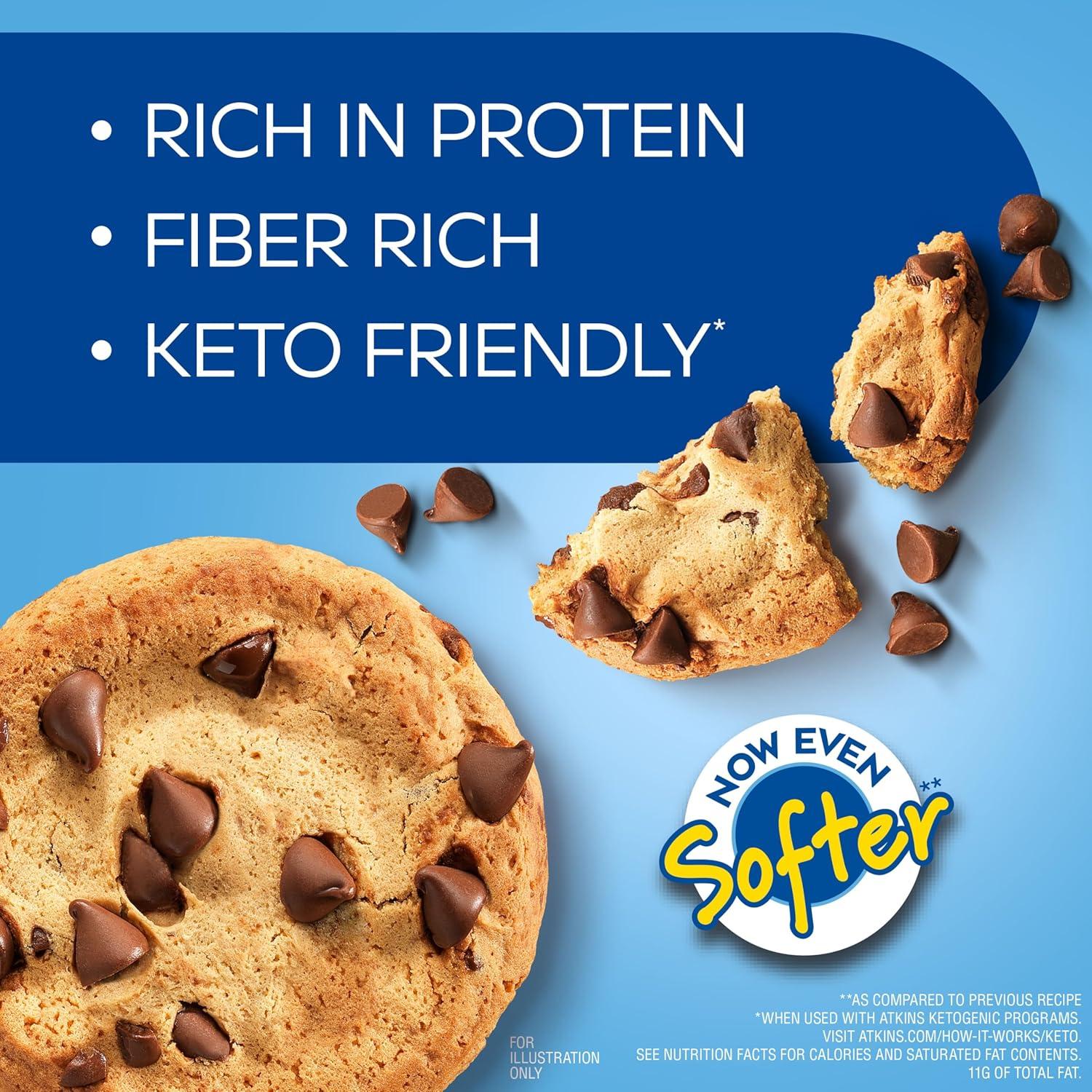 image:imageAtkins Chocolate Chip Protein Cookie Protein Dessert Rich in Fiber 3g Net Carb 1g Sugar Keto Friendly 4 CountChocolate Chip
