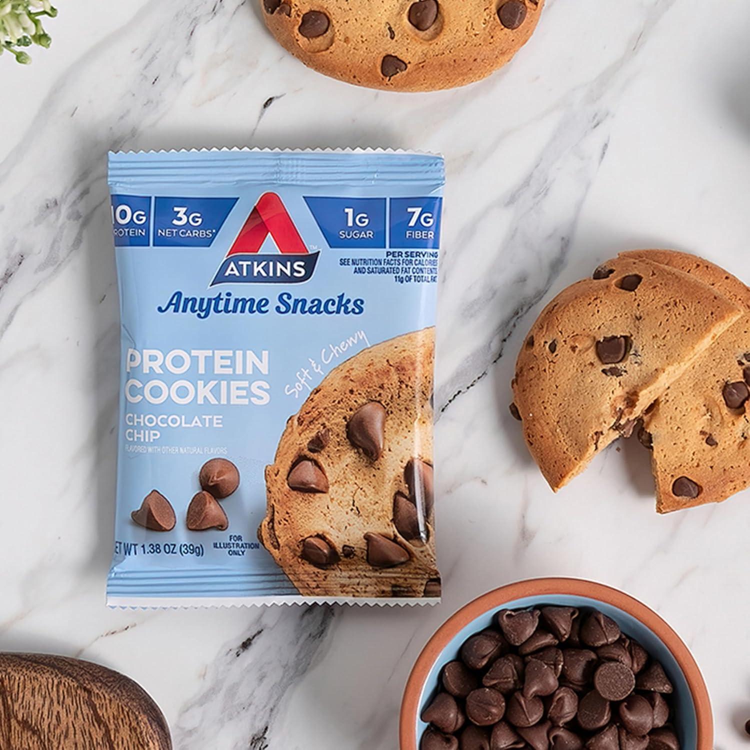 image:imageAtkins Chocolate Chip Protein Cookie Protein Dessert Rich in Fiber 3g Net Carb 1g Sugar Keto Friendly 4 CountChocolate Chip