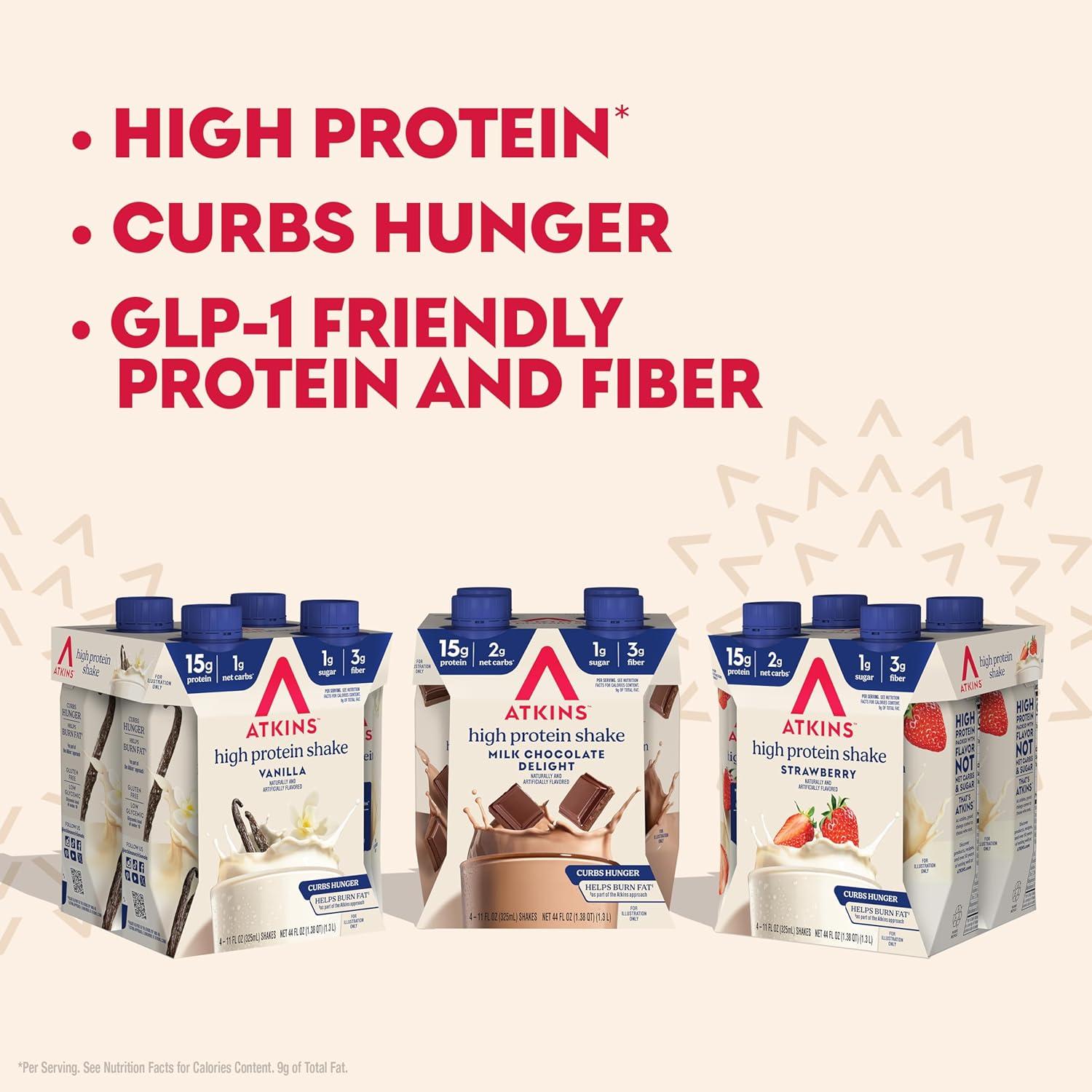 image:imageAtkins Dark Chocolate Royale Protein Shake High Protein Shakes Low Glycemic Low Carb and Low Sugar Chocolate Flavored Protein Shakes Keto Friendly 12 CountStrawberry Milk Chocolate Vanilla