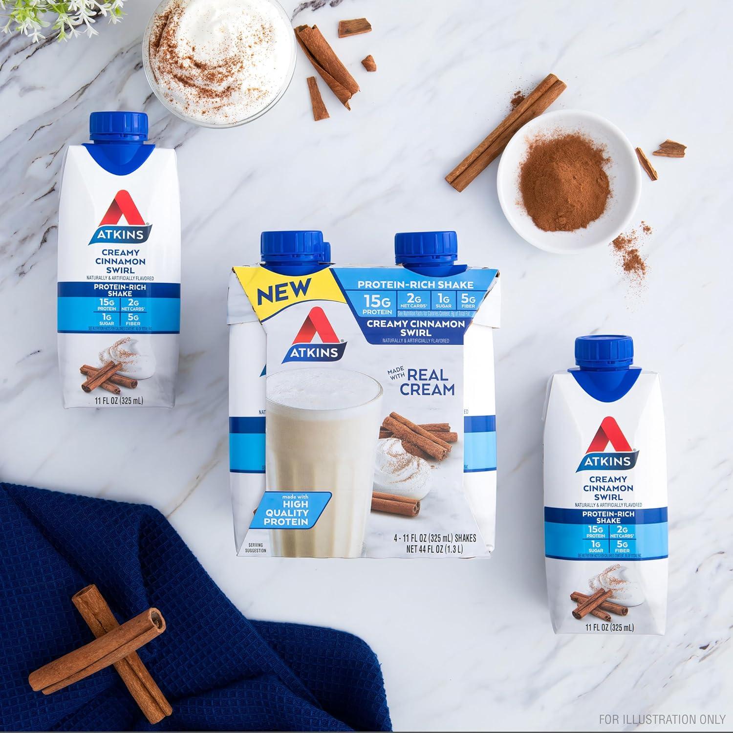 image:imageAtkins Dark Chocolate Royale Protein Shake High Protein Shakes Low Glycemic Low Carb and Low Sugar Chocolate Flavored Protein Shakes Keto Friendly 12 CountCreamy Cinnamon Swirl