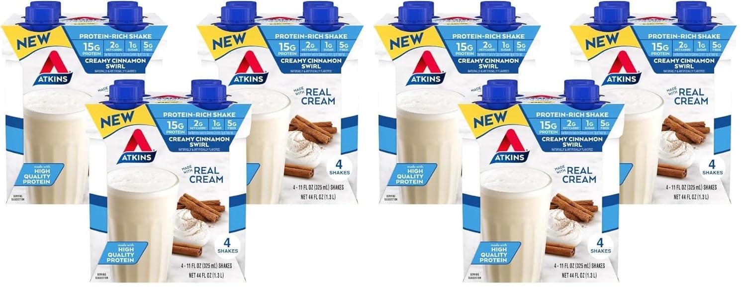 image:imageAtkins Dark Chocolate Royale Protein Shake High Protein Shakes Low Glycemic Low Carb and Low Sugar Chocolate Flavored Protein Shakes Keto Friendly 12 CountCreamy Cinnamon Swirl