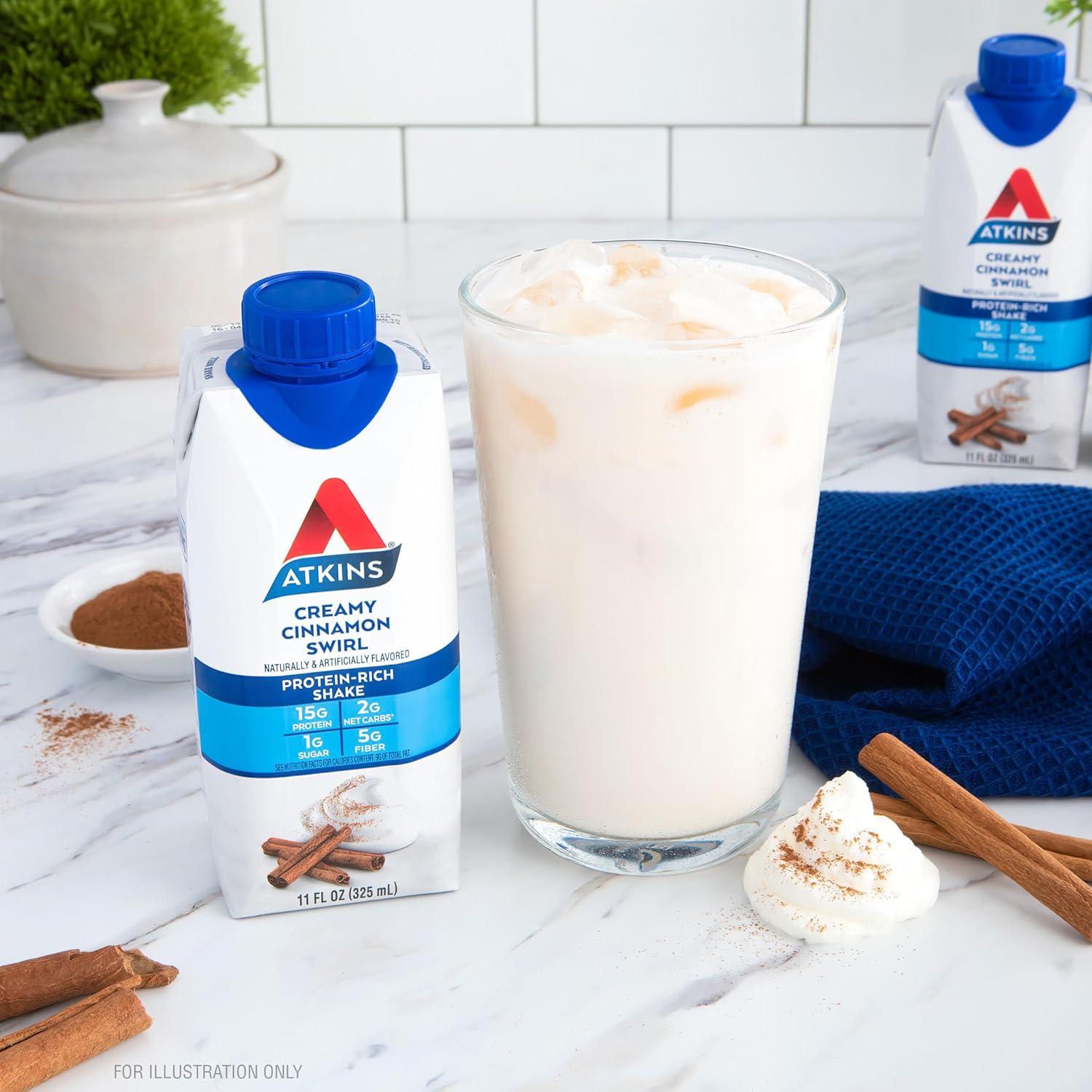 image:imageAtkins Dark Chocolate Royale Protein Shake High Protein Shakes Low Glycemic Low Carb and Low Sugar Chocolate Flavored Protein Shakes Keto Friendly 12 CountCreamy Cinnamon Swirl