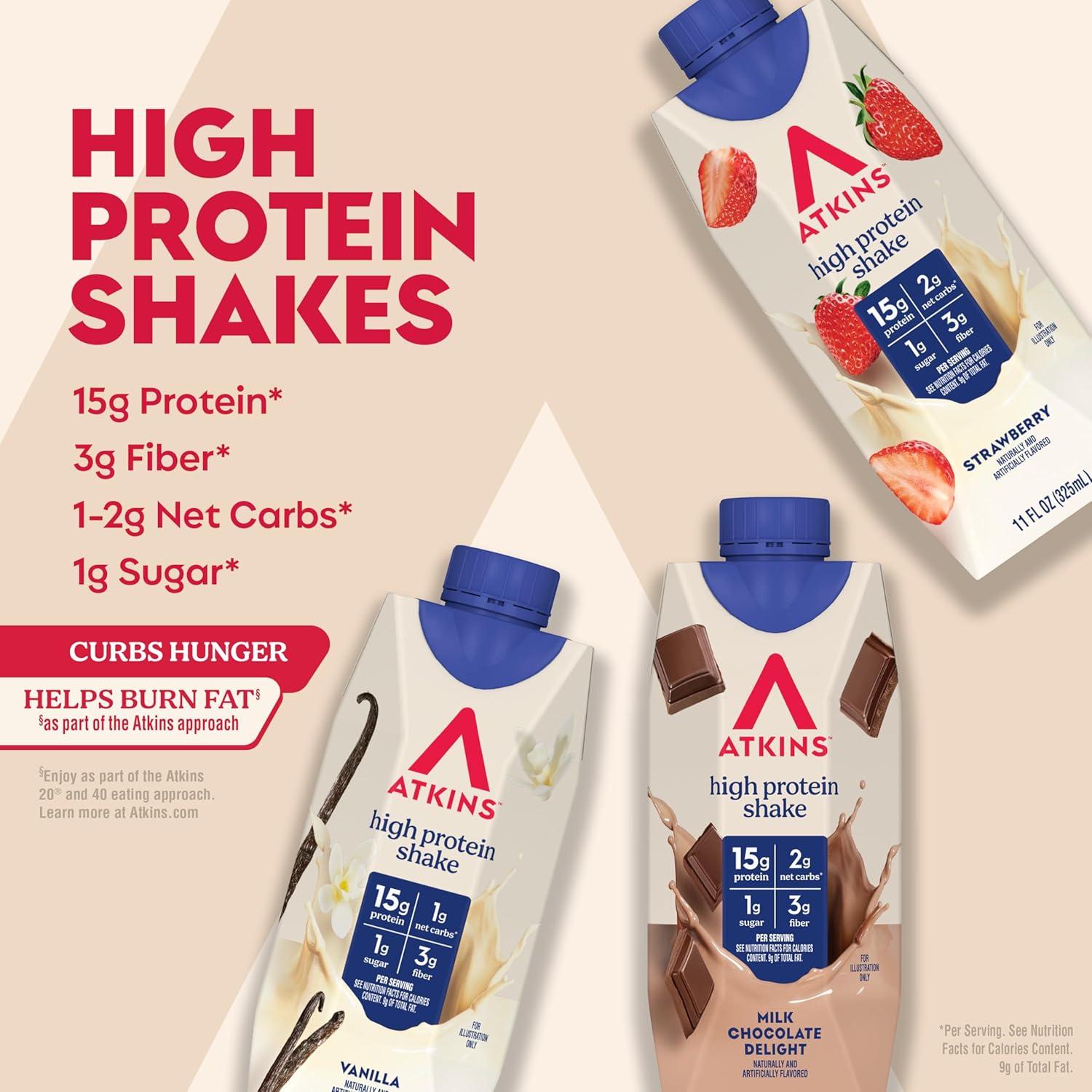 image:imageAtkins Dark Chocolate Royale Protein Shake High Protein Shakes Low Glycemic Low Carb and Low Sugar Chocolate Flavored Protein Shakes Keto Friendly 12 CountStrawberry Milk Chocolate Vanilla