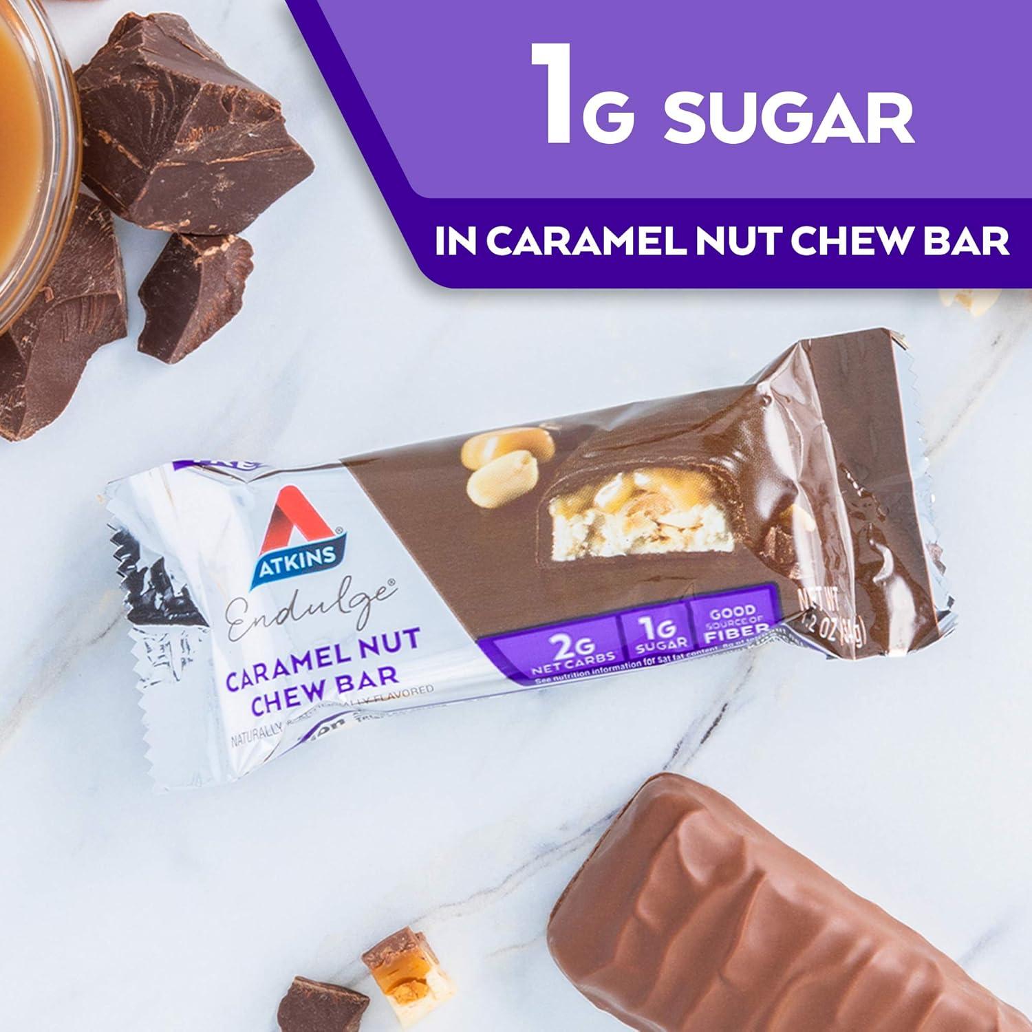 image:imageAtkins Endulge Caramel Nut Chew Bar Low Sugar Snack Dessert Bar High Fiber Bar 1g Sugar 10 Count10 Count Pack of 1