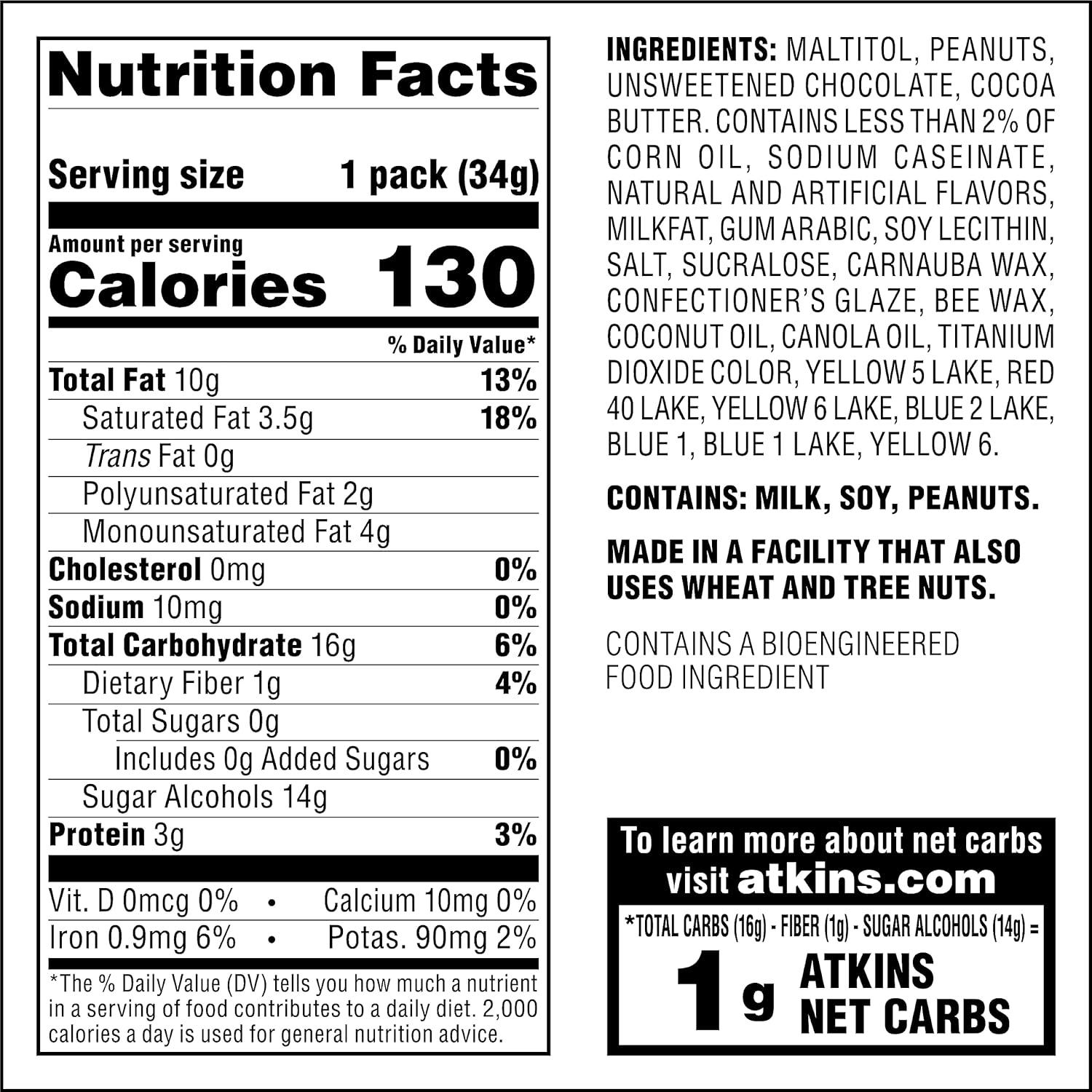 image:imageAtkins Endulge Treat Peanut Butter Candies 2g Net Carbs 2g Sugar Creamy Peanut Butter Filling Low Carb Low Sugar 4 Packs 5 Count EachChocolate Peanut Candies