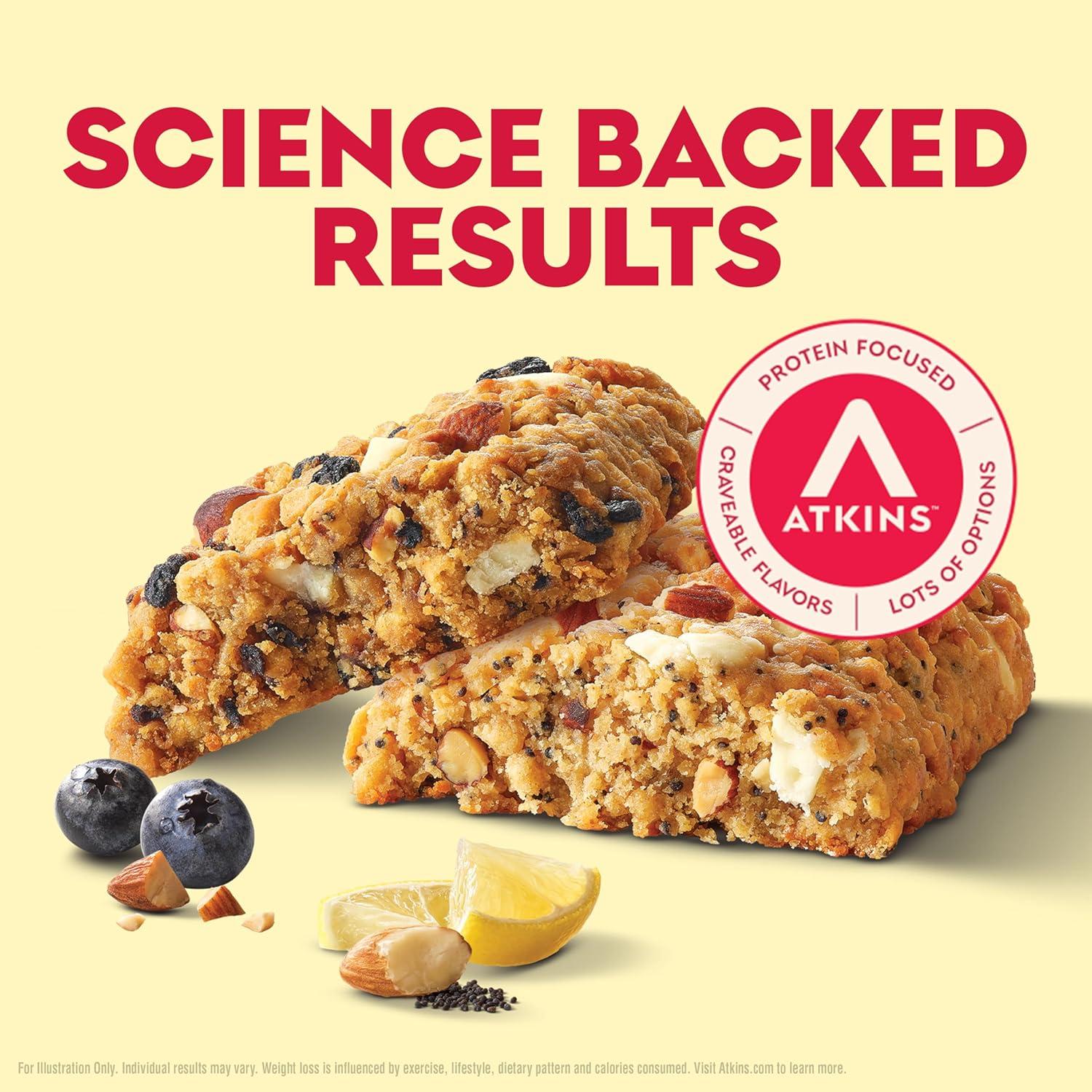 image:imageAtkins Soft Baked High Protein Bars Lemon Poppy Seed Flavor 15g Protein 4g Net Carbs 2g Sugar Keto Snacks Low Sugar Bars High Fiber Snacks 6 pack 4 bars eachBlueberry Lemon Poppyseed