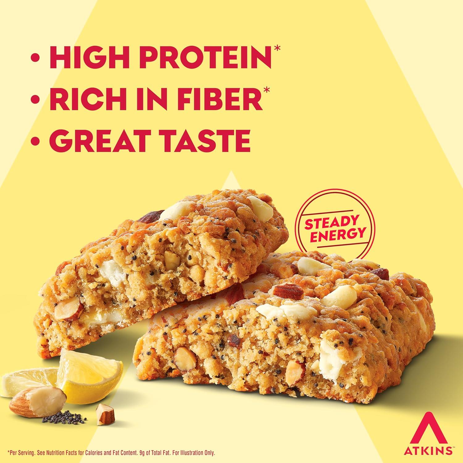 image:imageAtkins Soft Baked High Protein Bars Lemon Poppy Seed Flavor 15g Protein 4g Net Carbs 2g Sugar Keto Snacks Low Sugar Bars High Fiber Snacks 6 pack 4 bars eachLemon Poppyseed
