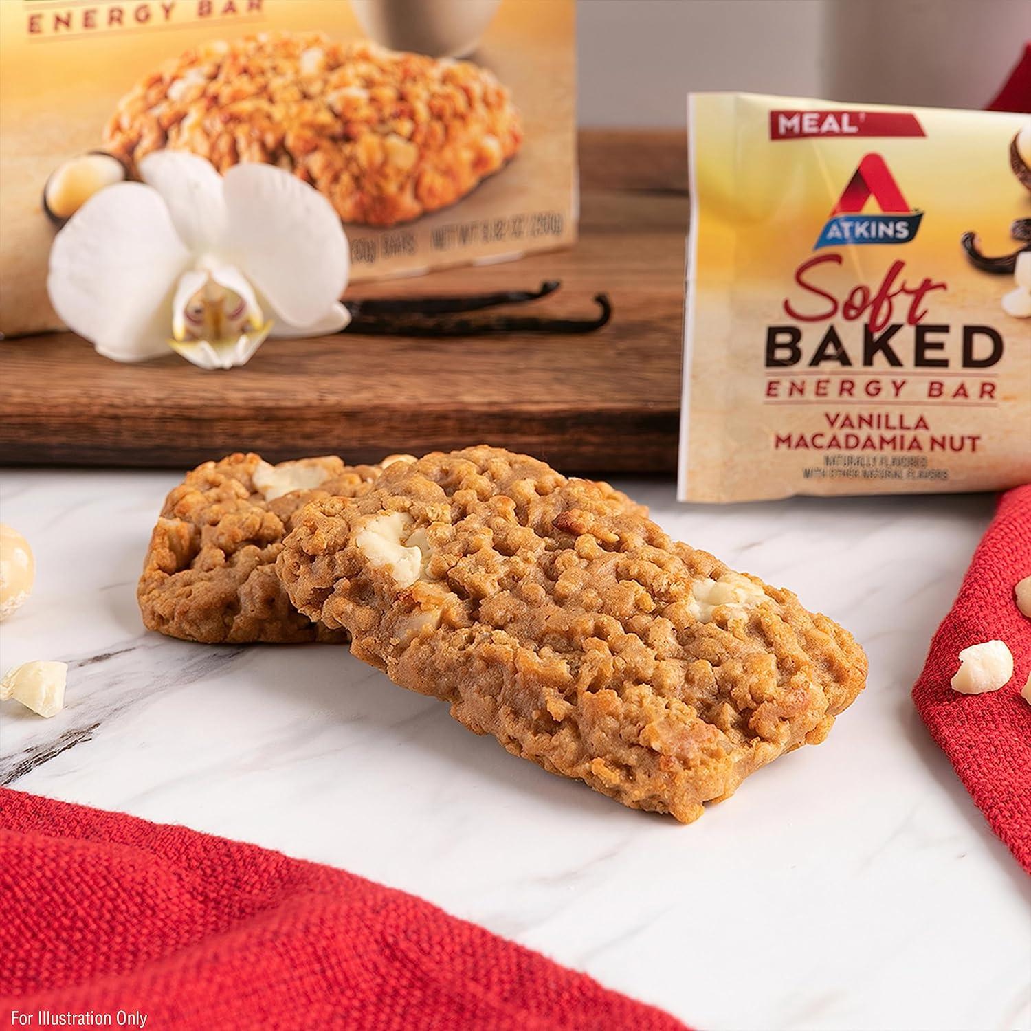 image:imageAtkins Vanilla Macadamia Nut Flavored Soft Baked Energy Bars High in Protein Low Sugar High Fiber Snack Protein Snack 4 Packs 4 Bars EachVanilla Macadamia Nut