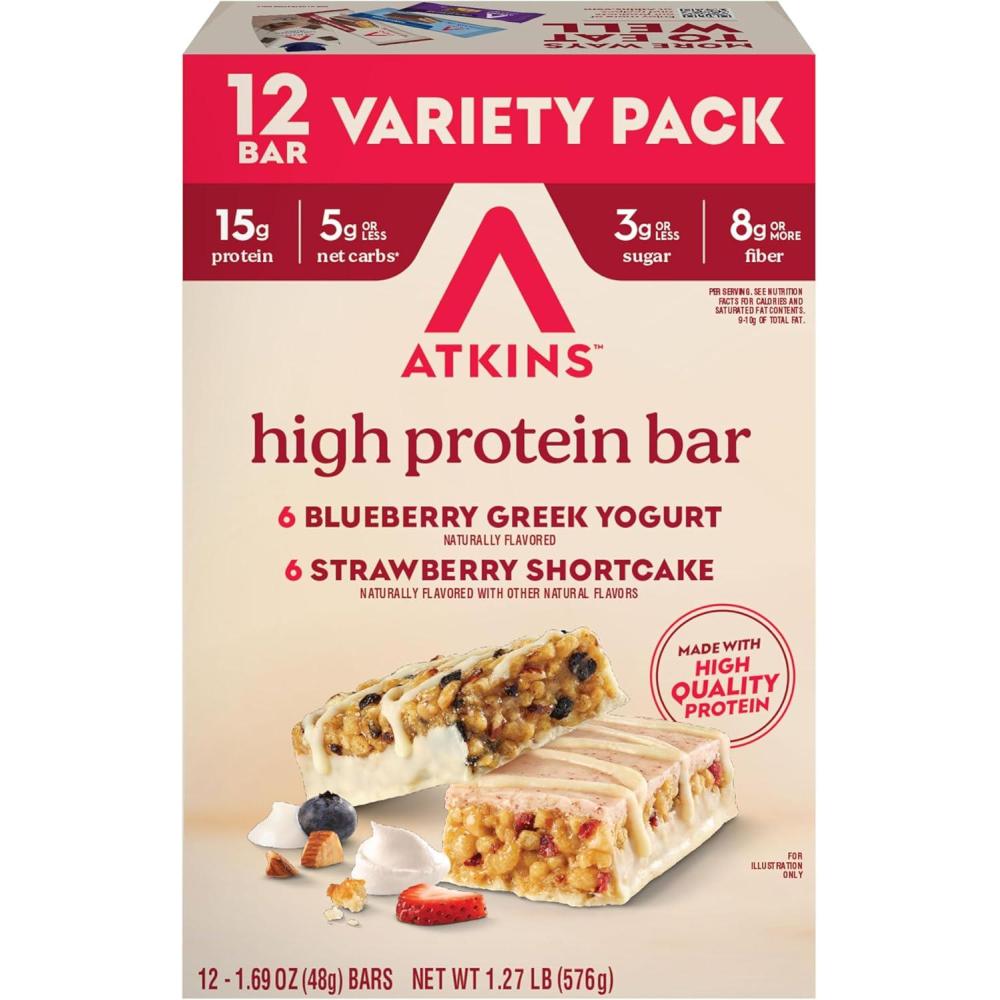 image:imageAtkins Blueberry Greek Yogurt amp Strawberry Shortcake High Protein Bar High Fiber Keto Friendly 12 Count 6 Bars Each FlavorSnack Food Bar