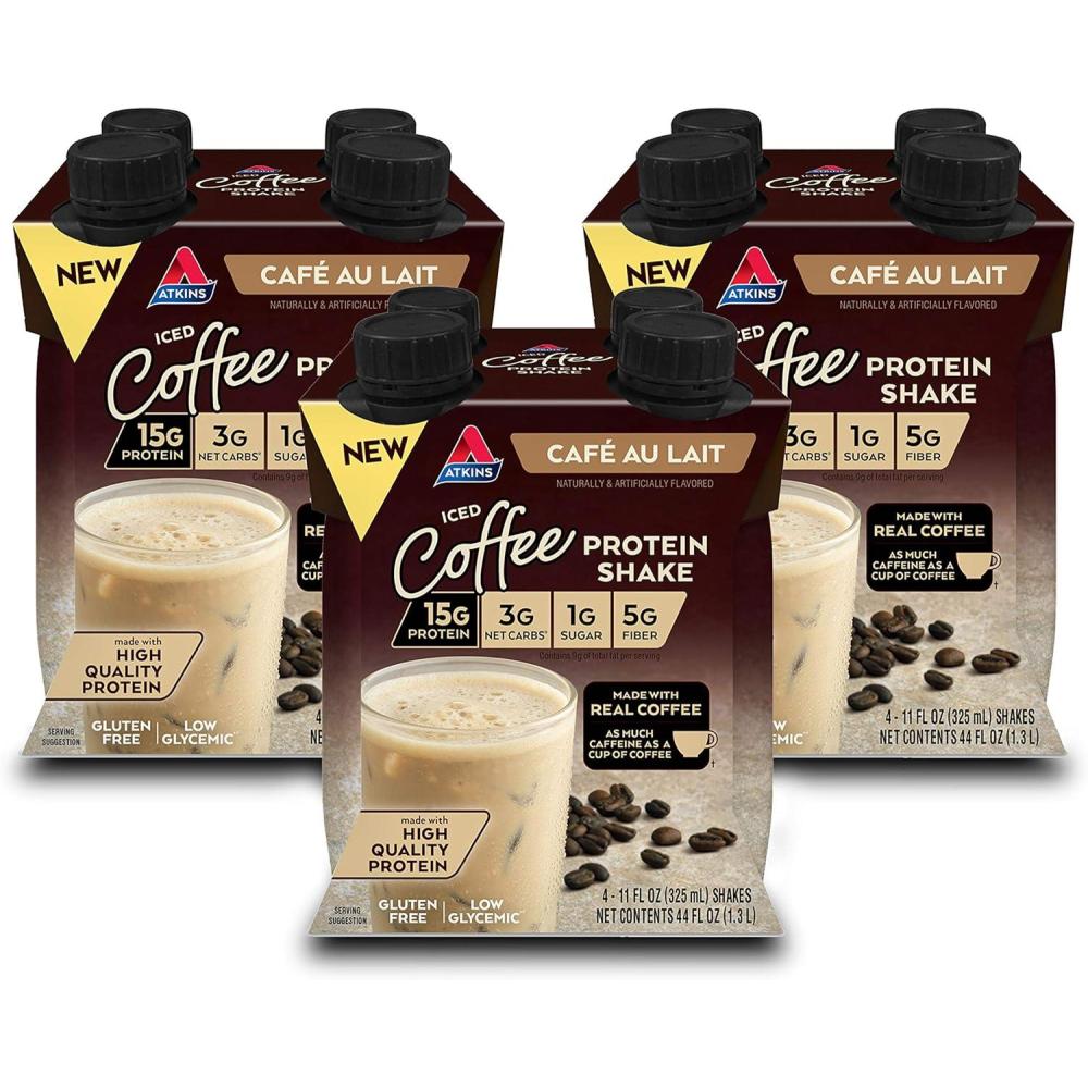 image:imageAtkins Chai Tea Latte Flavored Protein Shake High Protein Shake Low Glycemic Low Carb Low Sugar Keto Friendly Gluten Free Ready to Drink Protein Shake 12 count 3 sets of 4Caf Au Lait