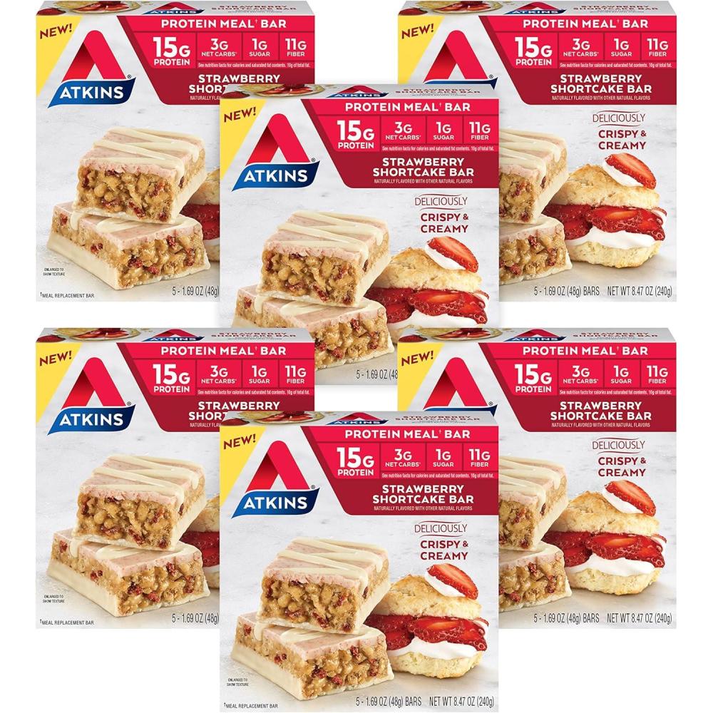 image:imageAtkins Chocolate Almond Caramel High Protein Bars Keto Snacks 15g Protein 3g Net Carbs 1g Sugar Gluten Free Protein Bars High Fiber Snacks Low Sugar 4 Count Pack of 6Strawberry Shortcake