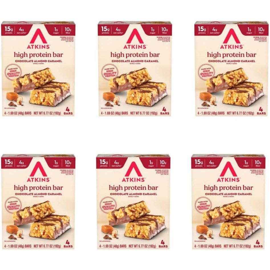 image:imageAtkins Chocolate Almond Caramel High Protein Bars Keto Snacks 15g Protein 3g Net Carbs 1g Sugar Gluten Free Protein Bars High Fiber Snacks Low Sugar 4 Count Pack of 6Chocolate Caramel Almond