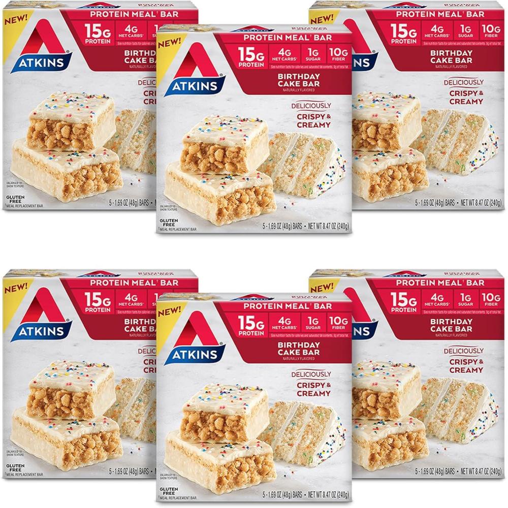 image:imageAtkins Chocolate Almond Caramel High Protein Bars Keto Snacks 15g Protein 3g Net Carbs 1g Sugar Gluten Free Protein Bars High Fiber Snacks Low Sugar 4 Count Pack of 6Birthday Cake