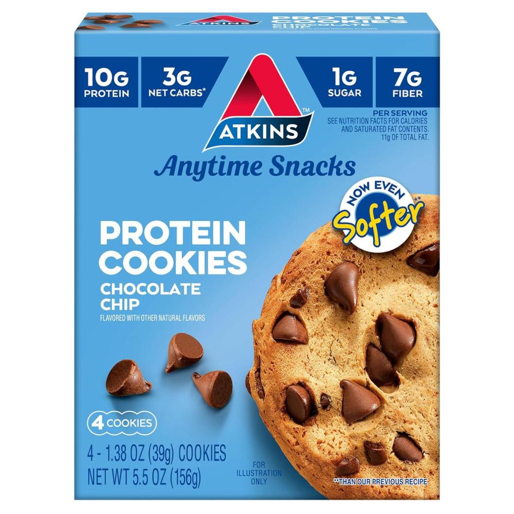 image:imageAtkins Chocolate Chip Protein Cookie Protein Dessert Rich in Fiber 3g Net Carb 1g Sugar Keto Friendly 4 CountChocolate Chip