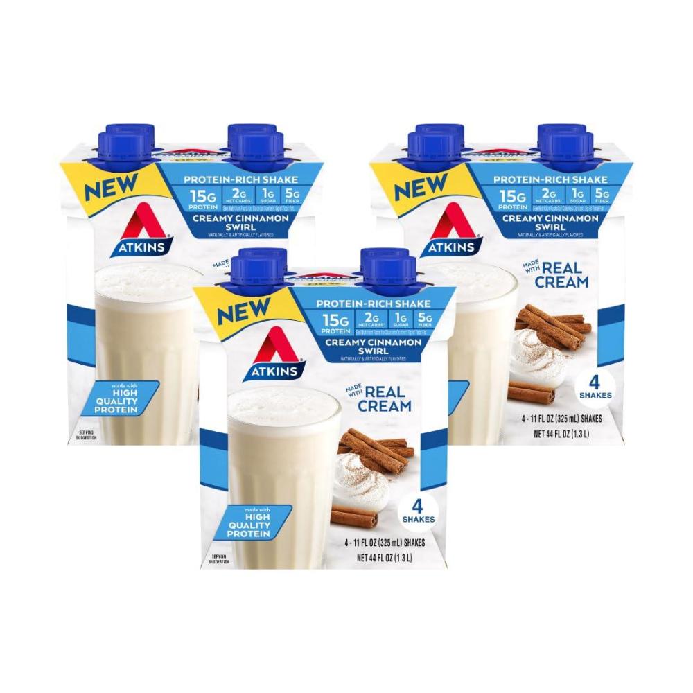 image:imageAtkins Dark Chocolate Royale Protein Shake High Protein Shakes Low Glycemic Low Carb and Low Sugar Chocolate Flavored Protein Shakes Keto Friendly 12 CountCreamy Cinnamon Swirl