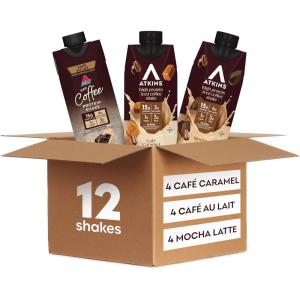 image:imageAtkins Chai Tea Latte Flavored Protein Shake High Protein Shake Low Glycemic Low Carb Low Sugar Keto Friendly Gluten Free Ready to Drink Protein Shake 12 count 3 sets of 4Mocha Latte  Caf Au Lait  Caf Caramel