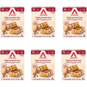 image:imageAtkins Chocolate Almond Caramel High Protein Bars Keto Snacks 15g Protein 3g Net Carbs 1g Sugar Gluten Free Protein Bars High Fiber Snacks Low Sugar 4 Count Pack of 6Chocolate Caramel Almond