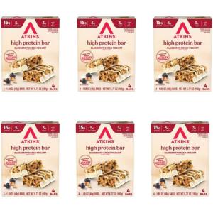 image:imageAtkins Chocolate Almond Caramel High Protein Bars Keto Snacks 15g Protein 3g Net Carbs 1g Sugar Gluten Free Protein Bars High Fiber Snacks Low Sugar 4 Count Pack of 6Blueberry Greek Yogurt