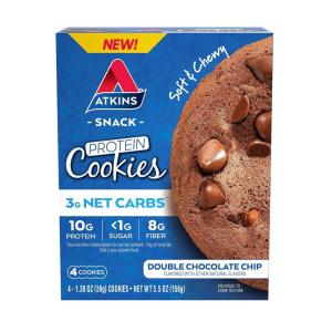 image:imageAtkins Chocolate Chip Protein Cookie Protein Dessert Rich in Fiber 3g Net Carb 1g Sugar Keto Friendly 4 CountDouble Chocolate Chunk