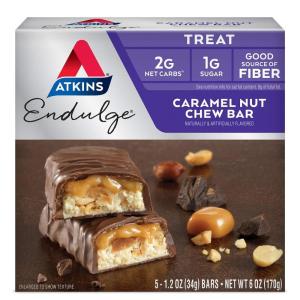 image:imageAtkins Endulge Caramel Nut Chew Bar Dessert Favorite 1g Sugar Good Source of Fiber 5 CountCaramel Nut Chew Bar
