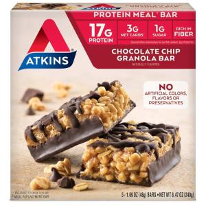 image:imageAtkins Endulge Caramel Nut Chew Bar Dessert Favorite 1g Sugar Good Source of Fiber 5 CountChocolate Chip Granola